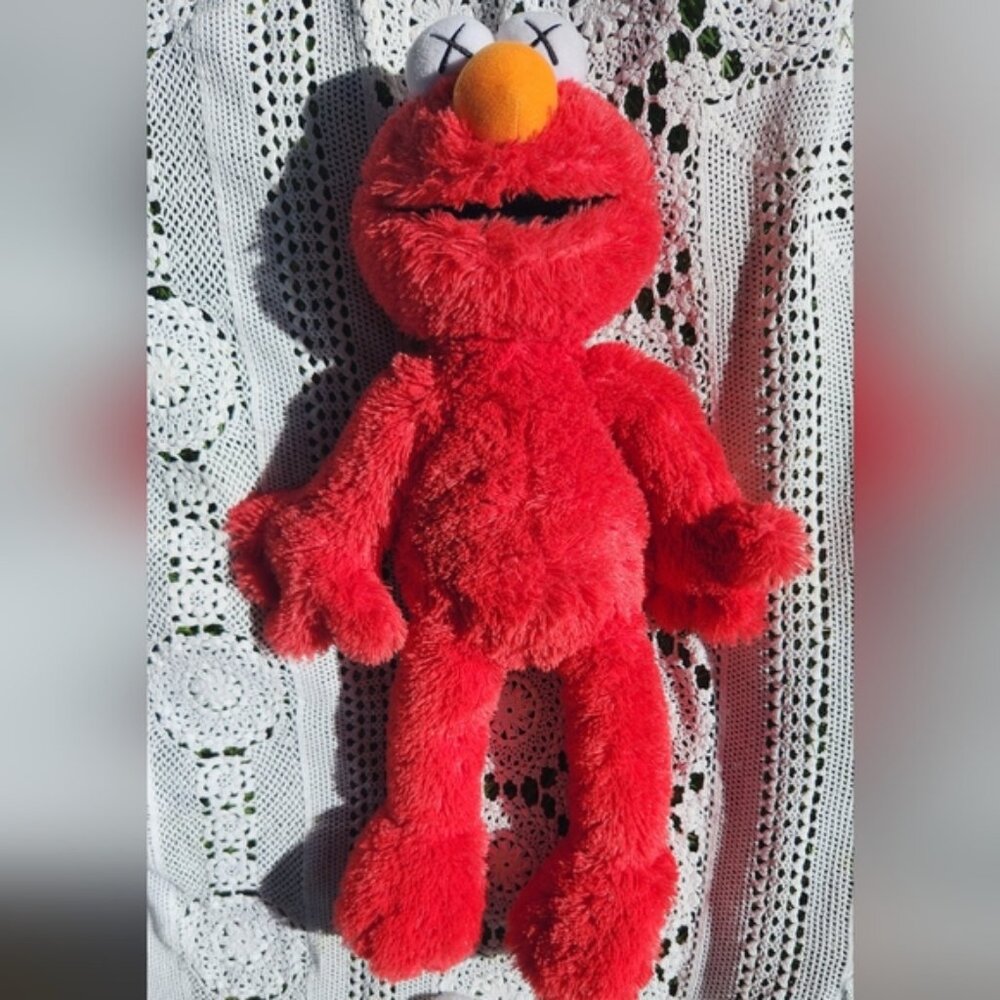 Kaws Sesame Street Elmo‎ With X Eyes Collectors Plush Euc